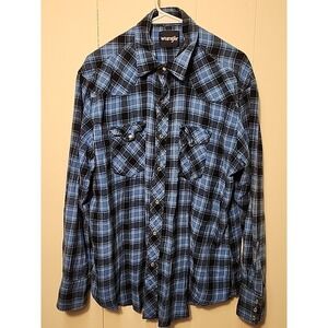 Wrangler Western Black And Blue Shirt Men's XL Pearl Snap Rodeo Horse